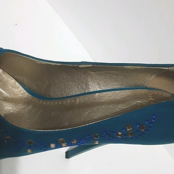 Memorata Celine Sapphire Blue Bejeweled Ultra High Stiletto Platform Heels US 6 - Picture 9 of 9